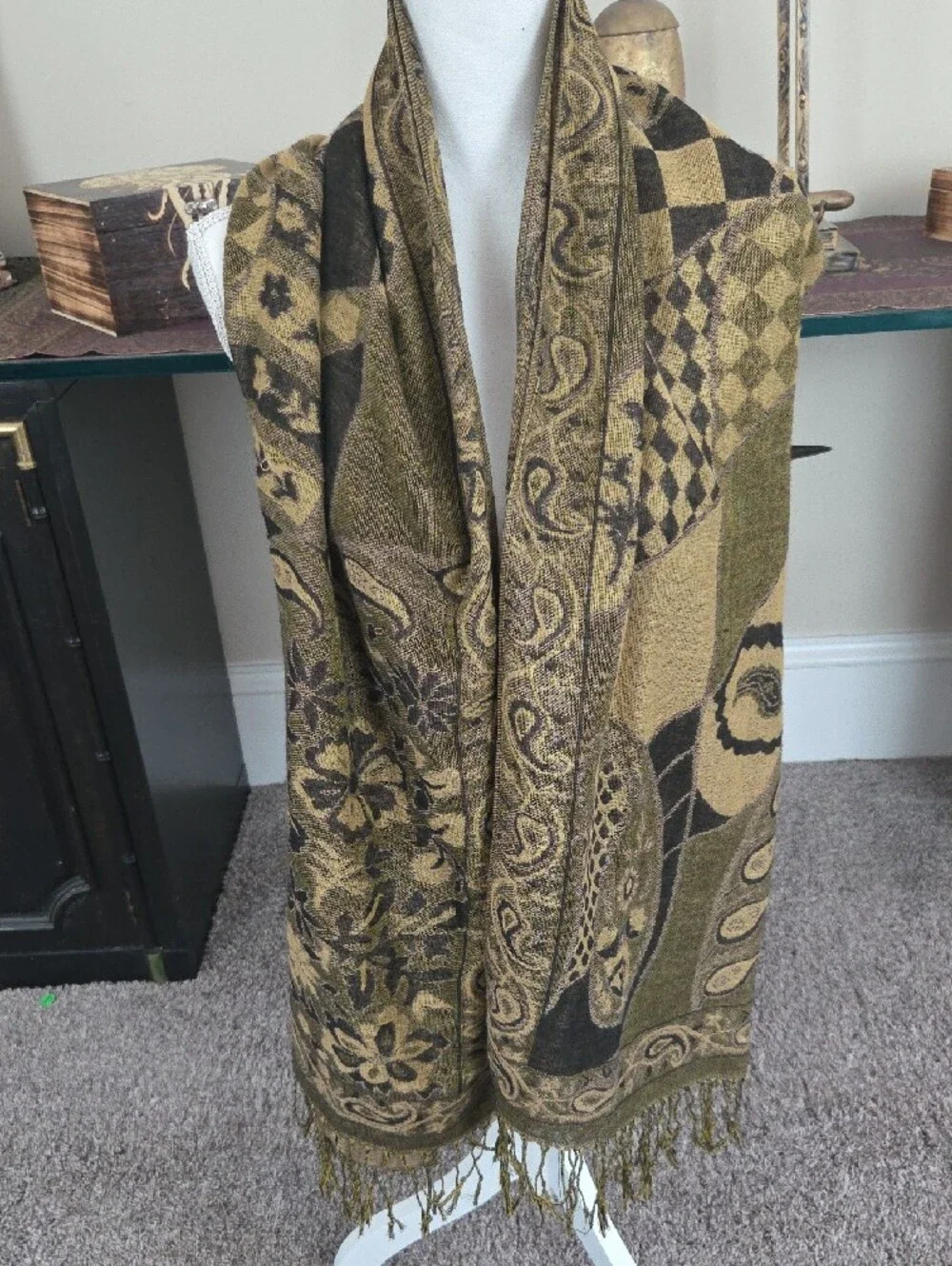 Paisley & Floral Woven Fringe Scarf